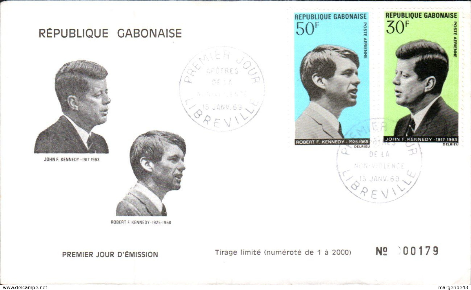 GABON FDC 1969 LES FRERES KENNEDY - Gabón (1960-...)