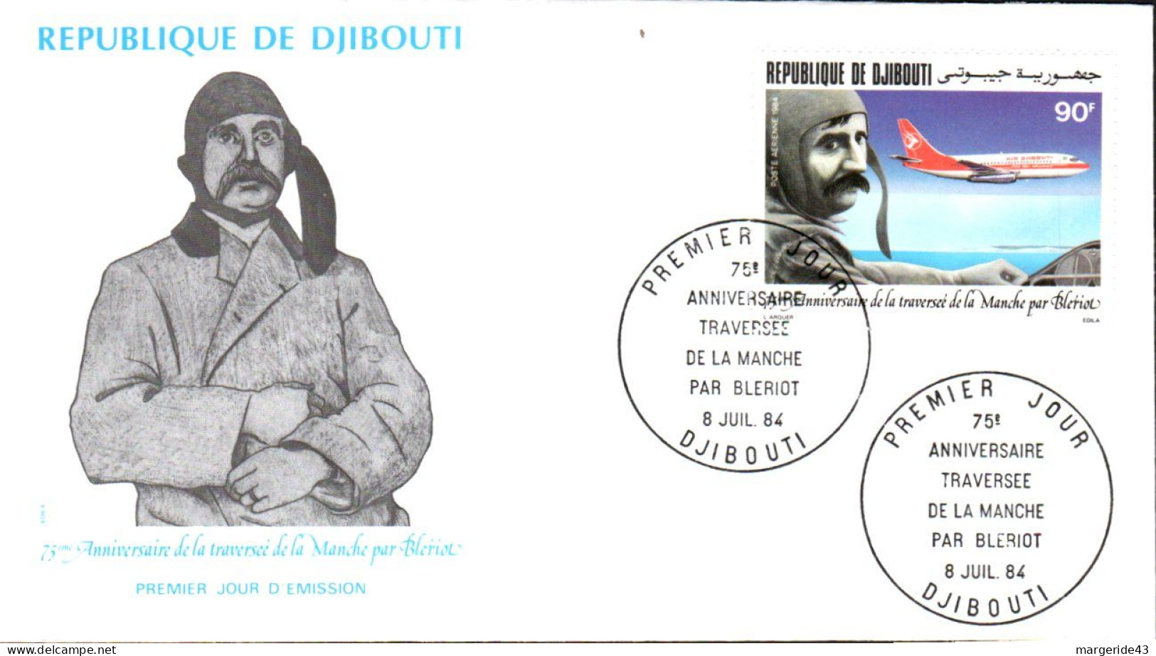 DJIBOUTI FDC 1984 ANNIVERSAIRETRAVERSEE DE LA MANCHE PAR BLERIOT - Dschibuti (1977-...)