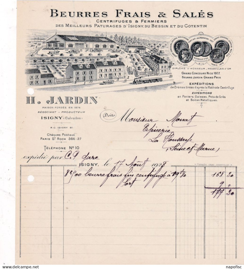 14-H.Jardin...Beurres Frais & Salés, Centrifuges & Fermiers....Isigny..(Calvados)....1928 - Alimentos