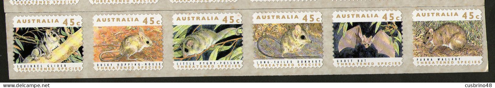 AUSTRALIA 1992 P&S Strip 6 45c Endangered Species PRINTSET 4 Koala Reprint. Lot AUS 262 - Neufs