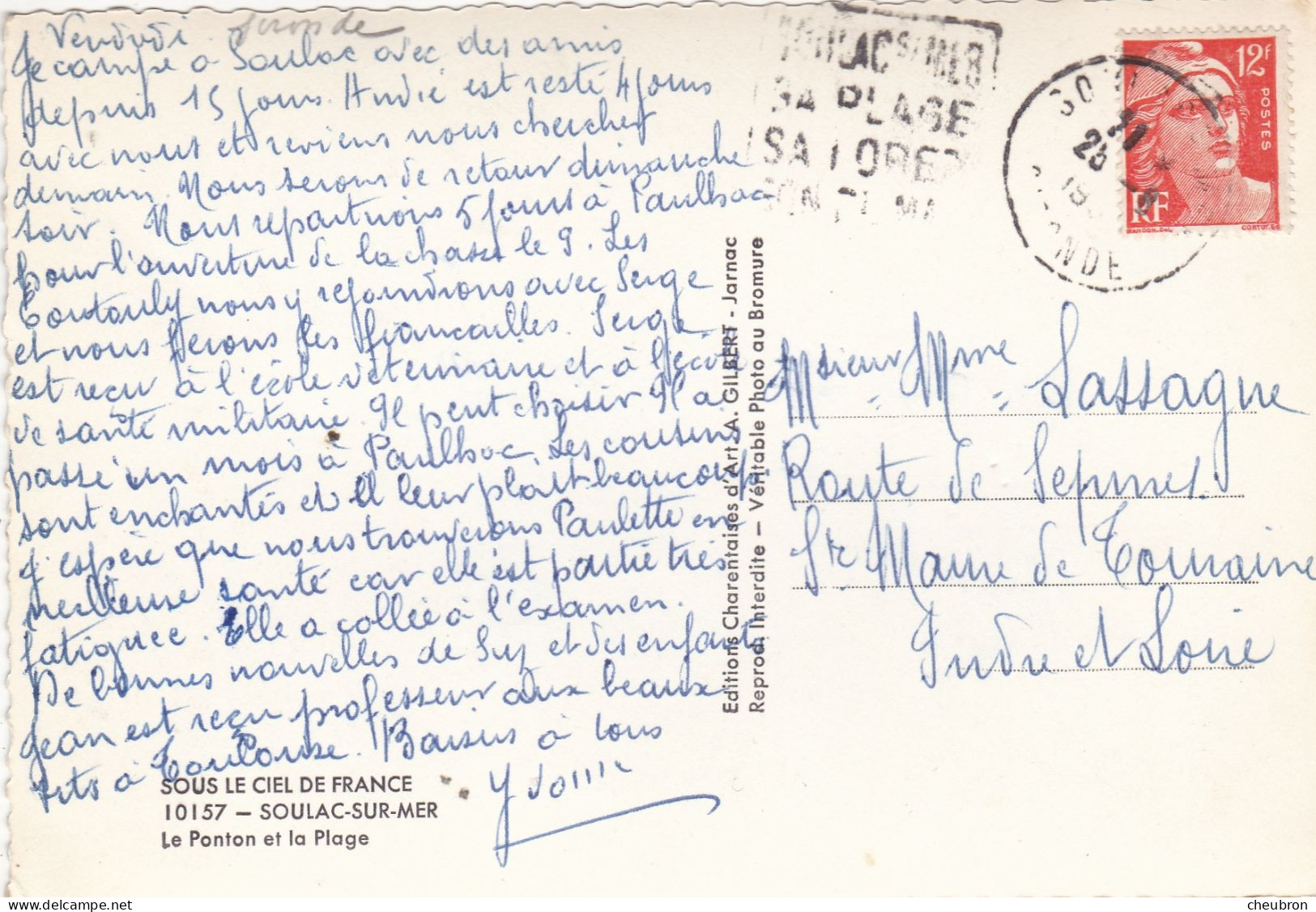 33. SOULAC SUR MER . CPA LE PONTON ET LA PLAGE ANIMATION. ANNÉE 1948 + TEXTE - Soulac-sur-Mer