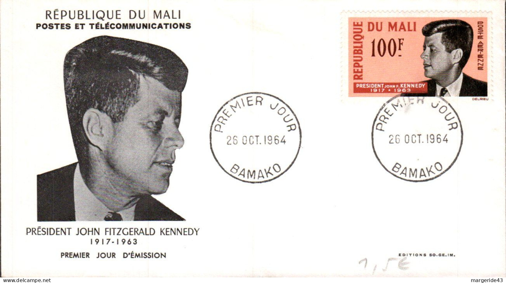MALI  FDC 1964 JOHN F. KENNEDY - Mali (1959-...)