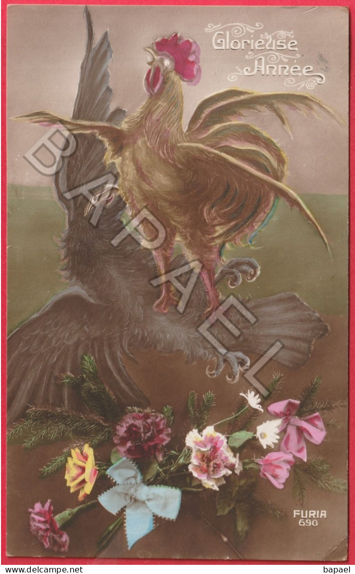 Glorieuse Année - Coq Qui Chante Après Avoir Attaqué Un Aigle (Circulé En 1916) - Patrióticos