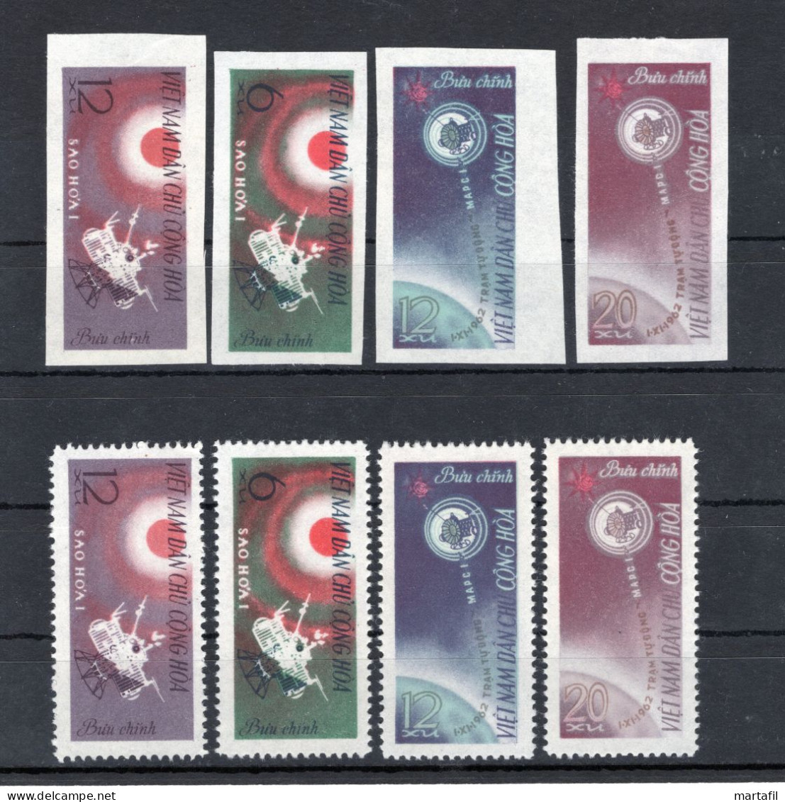 1963 VIETNAM DEL NORD SET ** 321/324 Dentellata + Non Dentellata, Spazio, Space - Vietnam