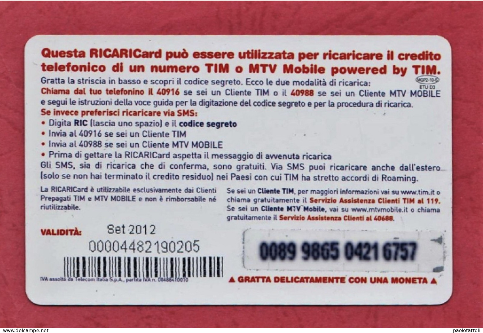 Italia, Italy- Ricarica Telefonica,TIM  Mobile Pop Up Card- Moto GP 2010, Round 06 Olanda, 26.6.2010- 10 Euro. - GSM-Kaarten, Aanvulling & Voorafbetaald