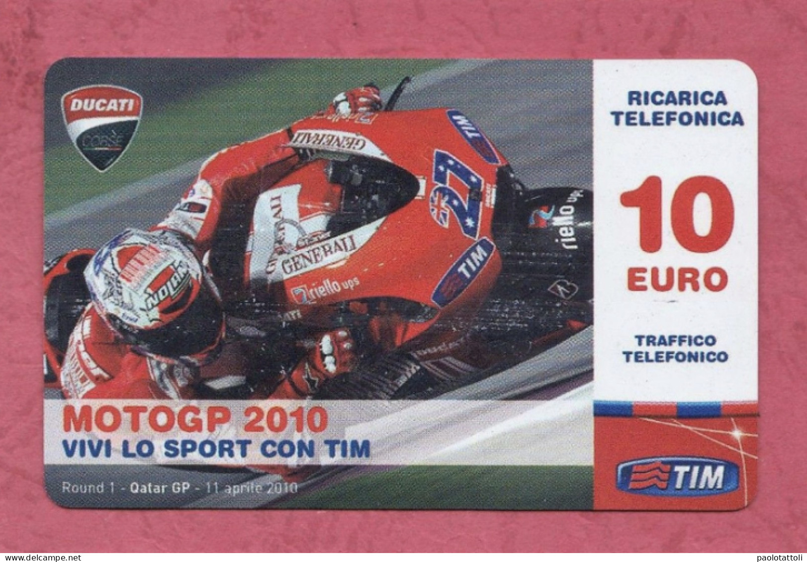 IItalia, Italy- Ricarica Telefonica,TIM  Mobile Pop Up Card- Moto GP 2010. Round 01, Quatar 11.4.2010- 10 Euro. - [2] Sim Cards, Prepaid & Refills