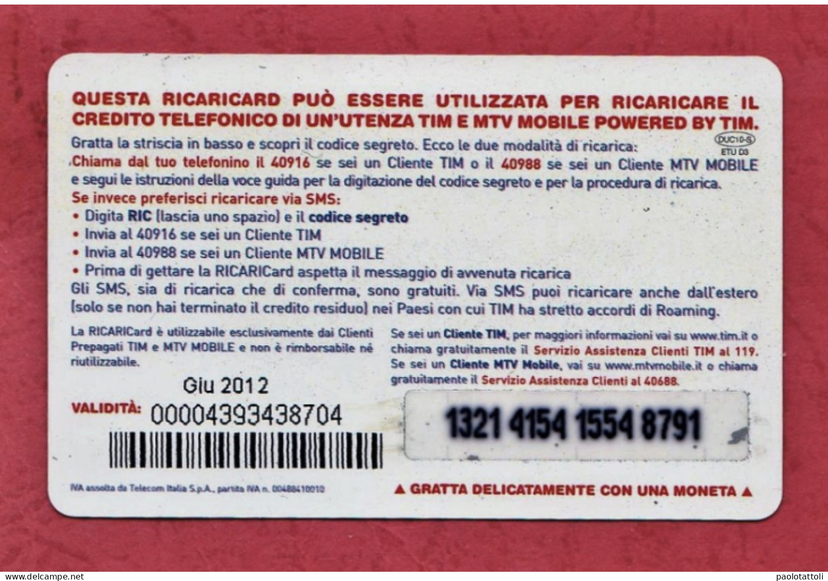 IItalia, Italy- Ricarica Telefonica,TIM  Mobile Pop Up Card- Moto GP 2010. Round 01, Quatar 11.4.2010- 10 Euro. - [2] Tarjetas Móviles, Prepagadas & Recargos