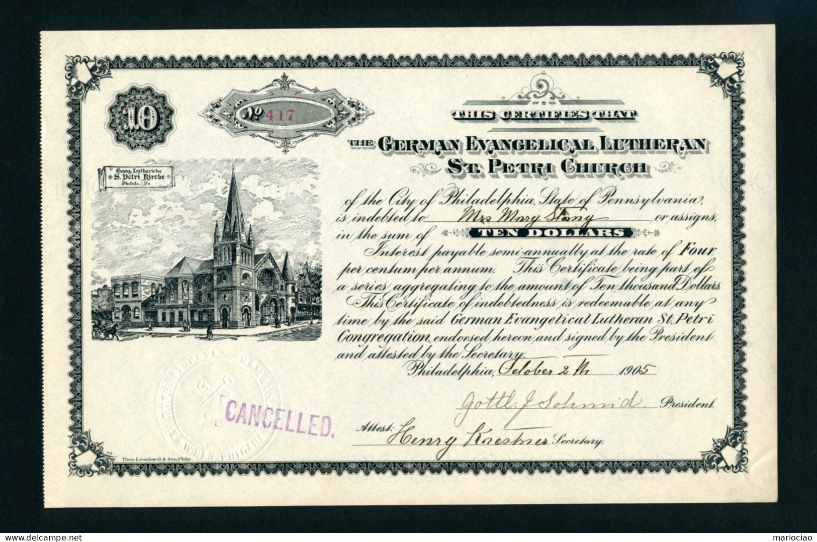 T-USA German Evangelical Lutheran St. Petri Church 1905 - Other & Unclassified