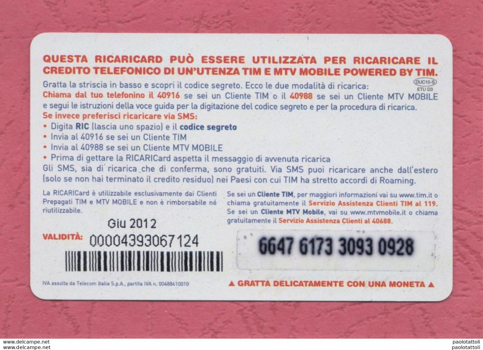 Italia, Italy- Ricarica Telefonica,TIM  Mobile Pop Up Card- Moto GP 2010. Round 01, Quatar 11.4.2010- 10 Euro. - Cartes GSM Prépayées & Recharges