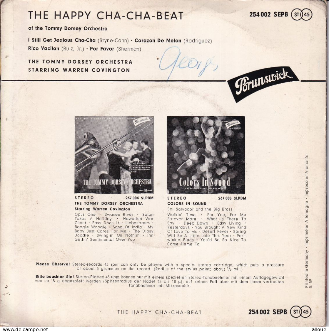 TOMMY DORSEY ORCHESTRA - GR EP -  THE HAPPY CHA CHA BEAT - Musiche Del Mondo