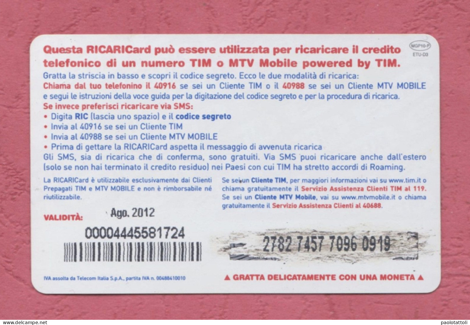Italia, Italy- Ricarica Telefonica,TIM  Mobile Pop Up Card- Moto GP 2010. Round 06, Planda 26.6.2010- 10 Euro. - Cartes GSM Prépayées & Recharges