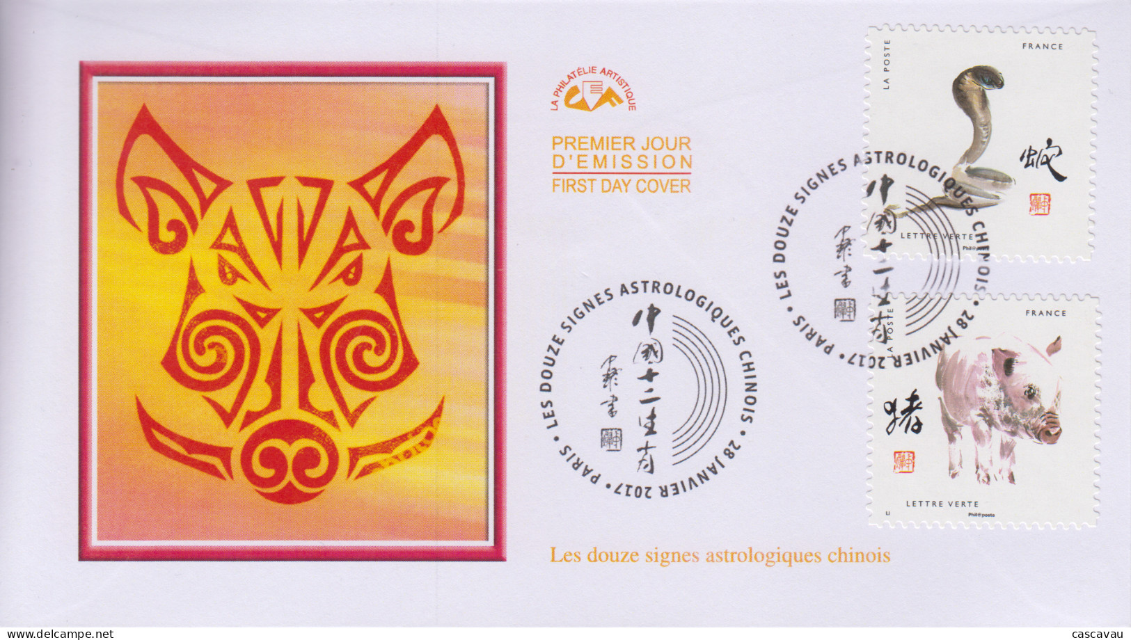 Enveloppe  FDC  1er  Jour    FRANCE   Les  Signes   Astrologiques   Chinois   2017 - Chines. Neujahr