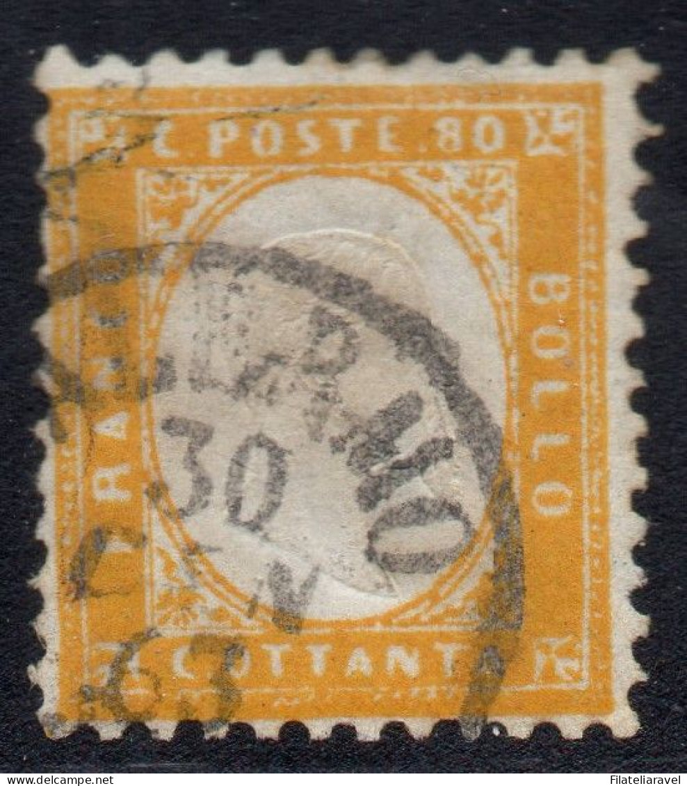 REGNO D'ITALIA  1862  Re Vitt. Emanuele III  - Sassone 80 Cent Giallo Arancio, N. 4. Annullato. Certificato. - Afgestempeld