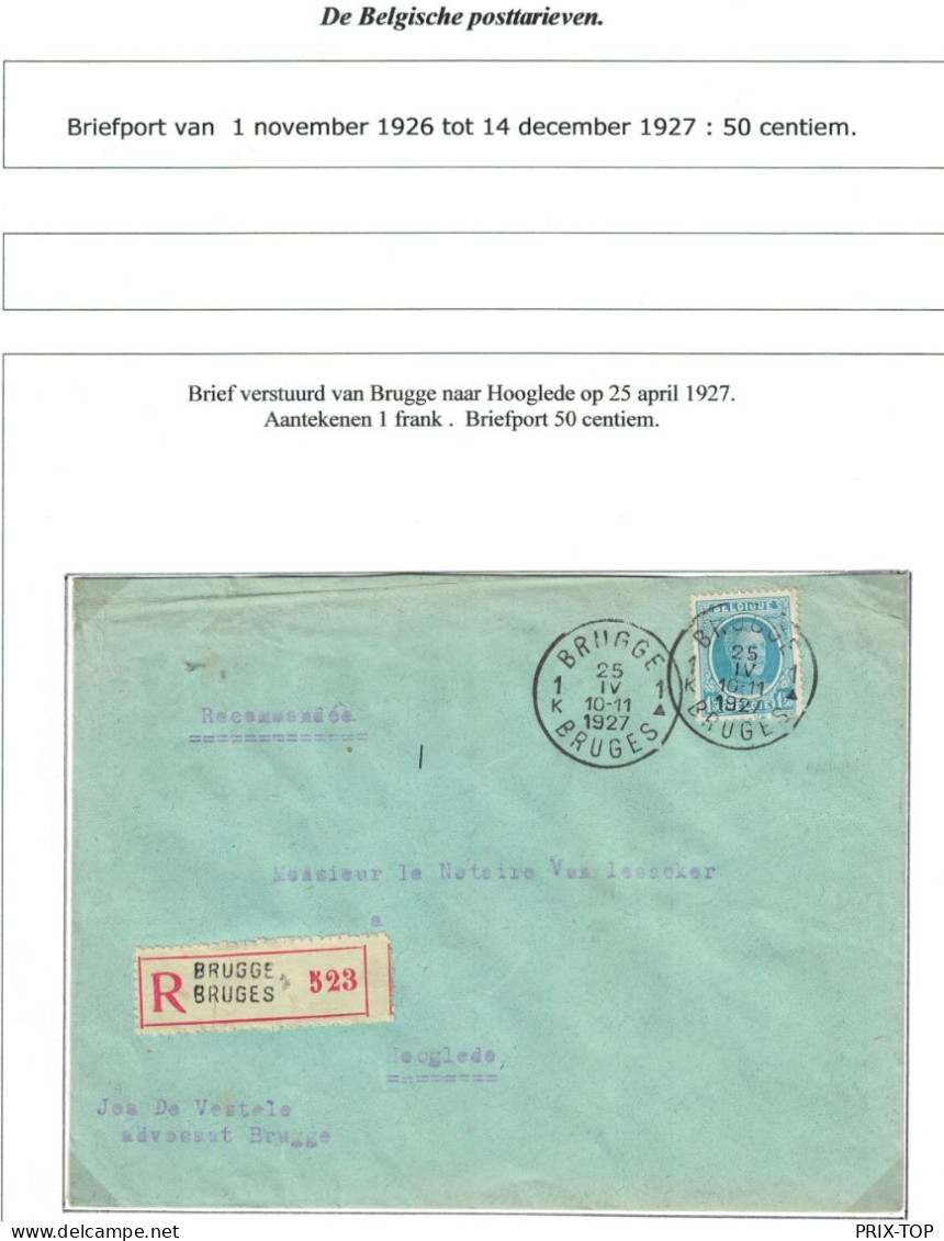 TP 207 Albert Hoyoux S/L. Recommandée Obl. Bugge 25/4/1927 > Hooglede - Covers & Documents