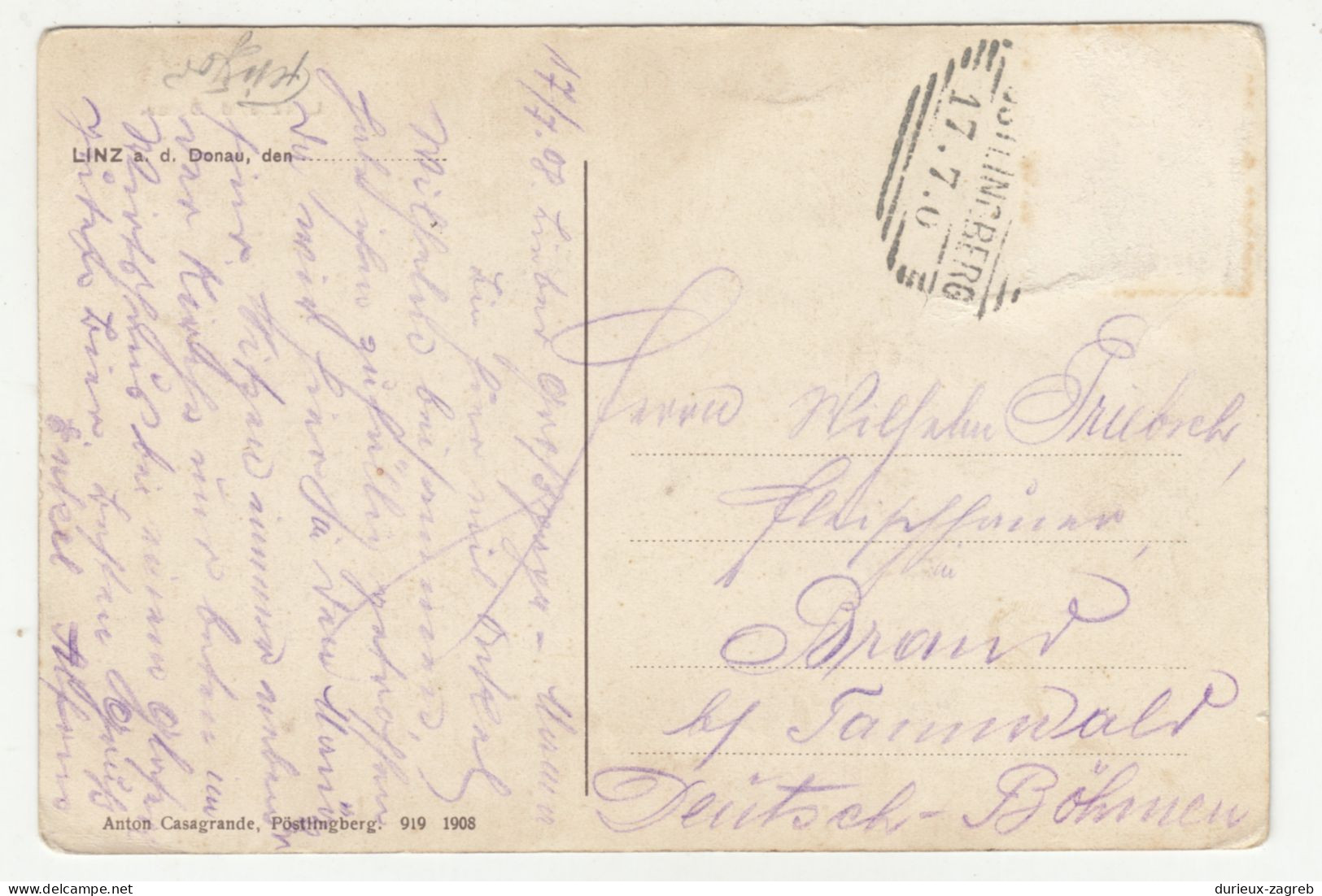 Linz Old Postcard Posted 1908 B240503 - Linz