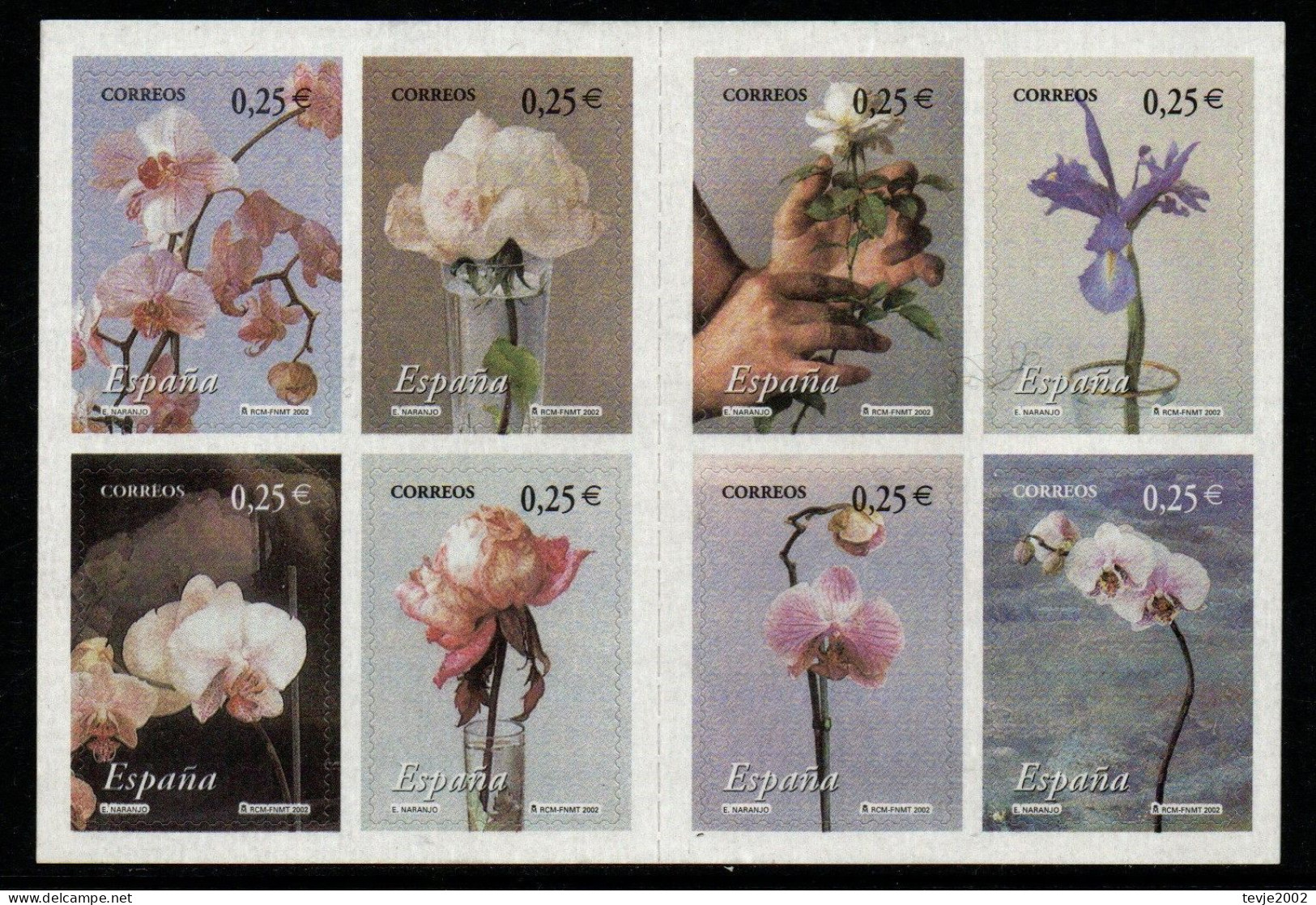 Spanien Espana 2002 - Mi.Nr. 3714 - 3721 Markenheftchen 0-11 - Blumen Flowers Rosen Roses Orchideen Orchids - Orchidee