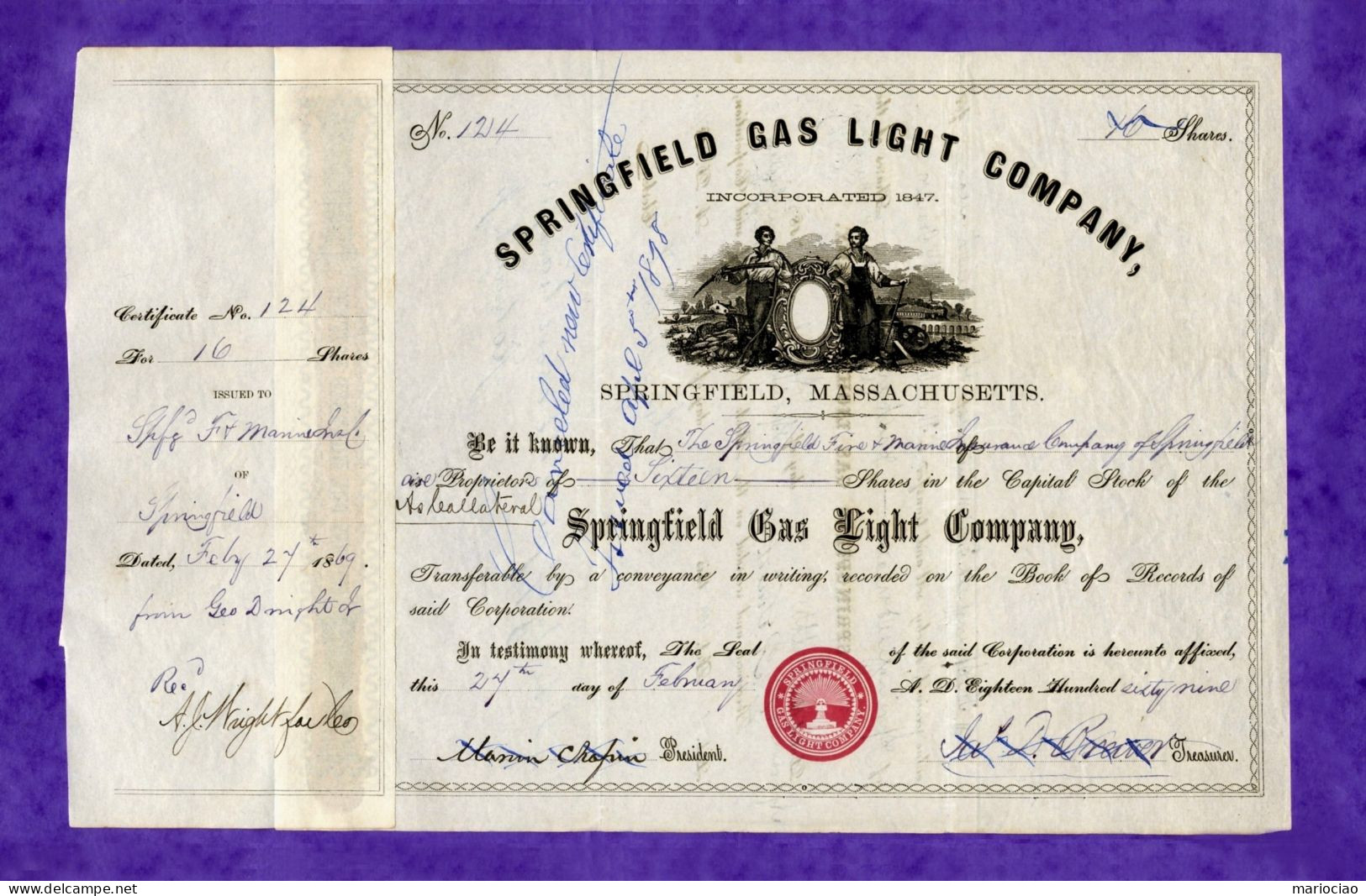 T-USA Springfield Gas Light 1869 - RARE - Elektrizität & Gas