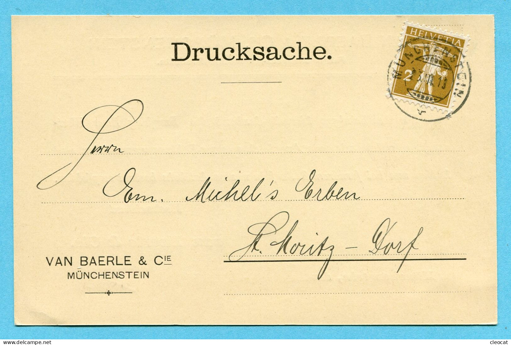 Drucksache Von Münchenstein Nach St. Moritz 1913 - Absender: Van Baerle & Cie. - Covers & Documents