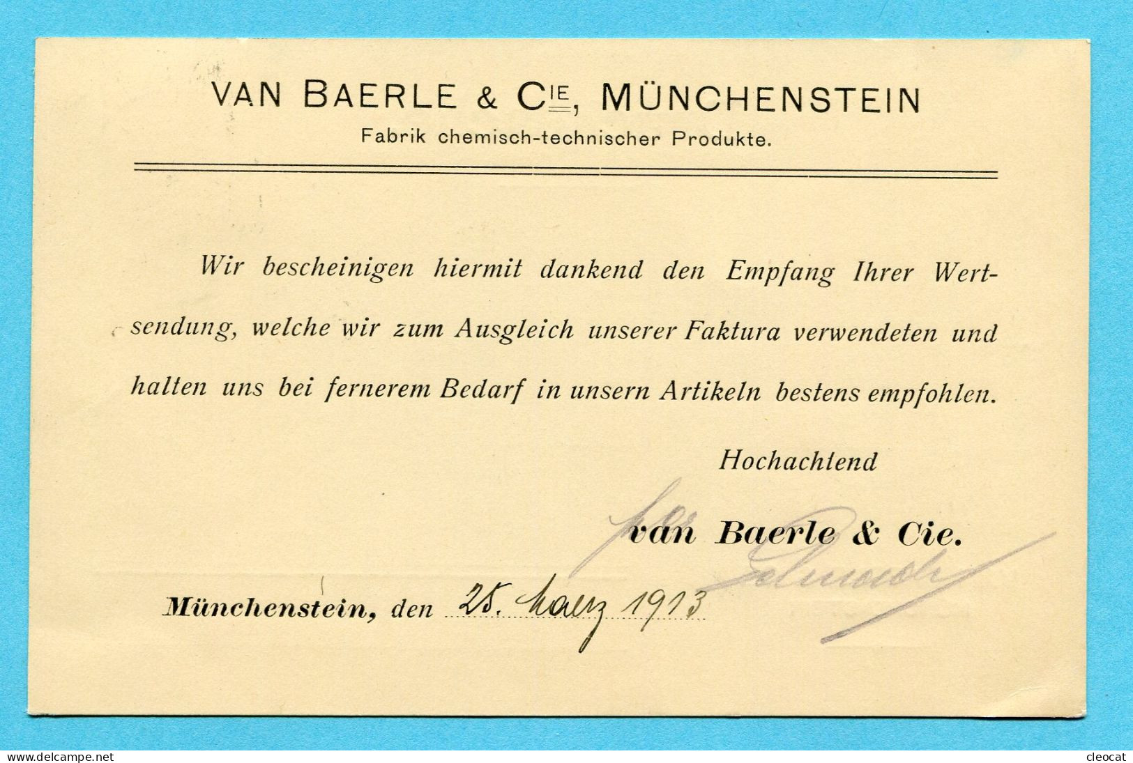 Drucksache Von Münchenstein Nach St. Moritz 1913 - Absender: Van Baerle & Cie. - Cartas & Documentos