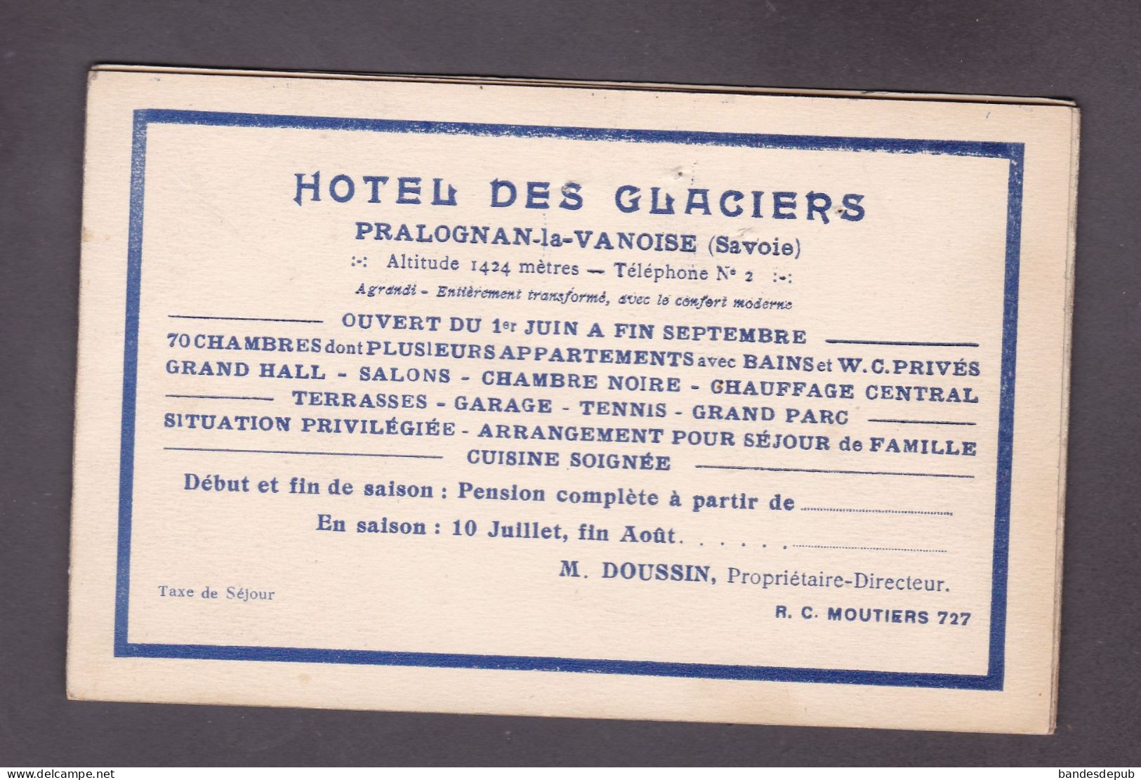 Carte Publicitaire 4 Volets  Pralognan La Vanoise Savoie Hotel Des Glaciers Doussin Club Alpin Touring Club  ( 52999) - Pralognan-la-Vanoise