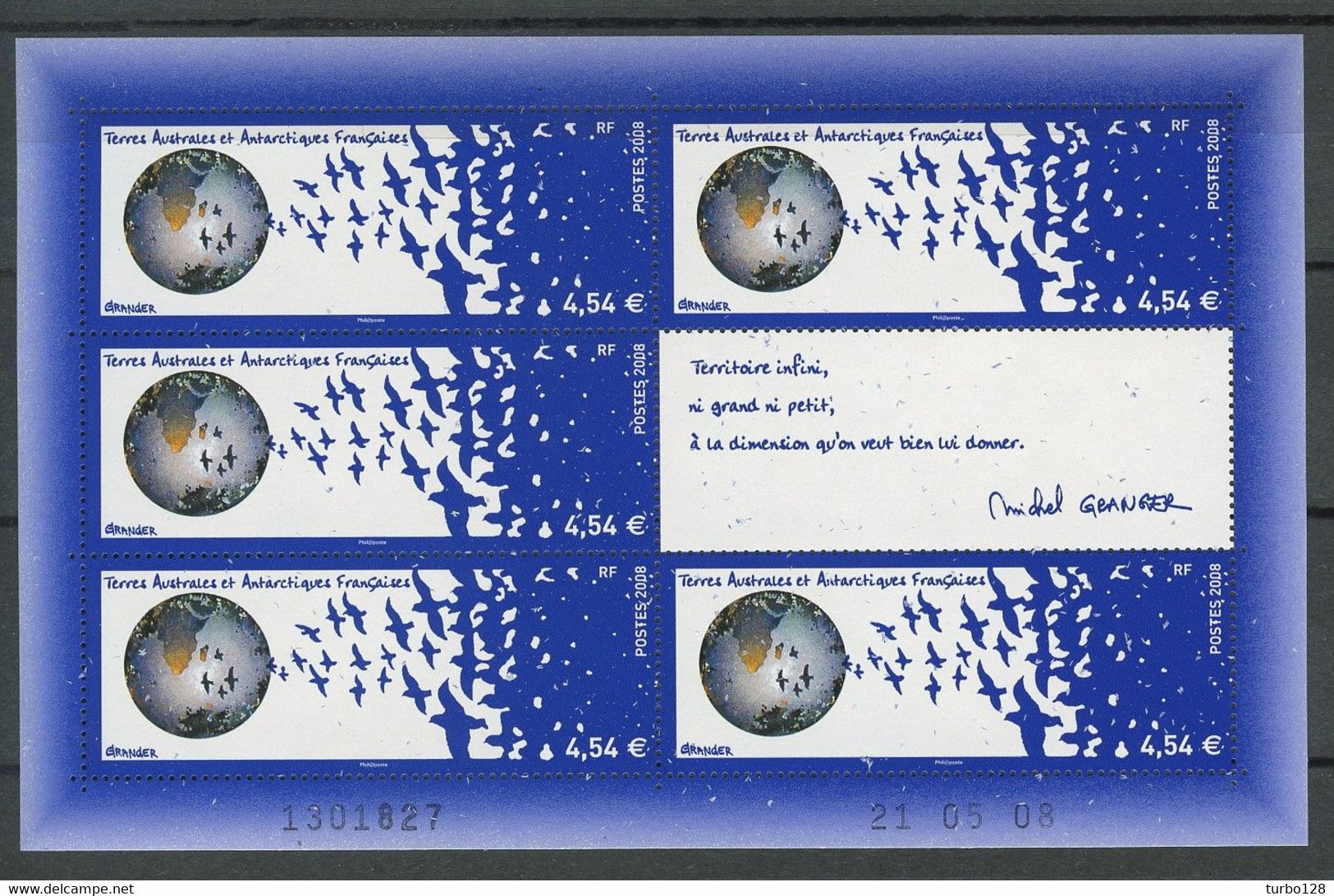 ... RARE...TAAF 2008  N° 519 ** FEUILLET Neufs MNH Luxe C 90 € Michel GRANGER Faune Oiseaux Albatros Birds Fauna - Neufs