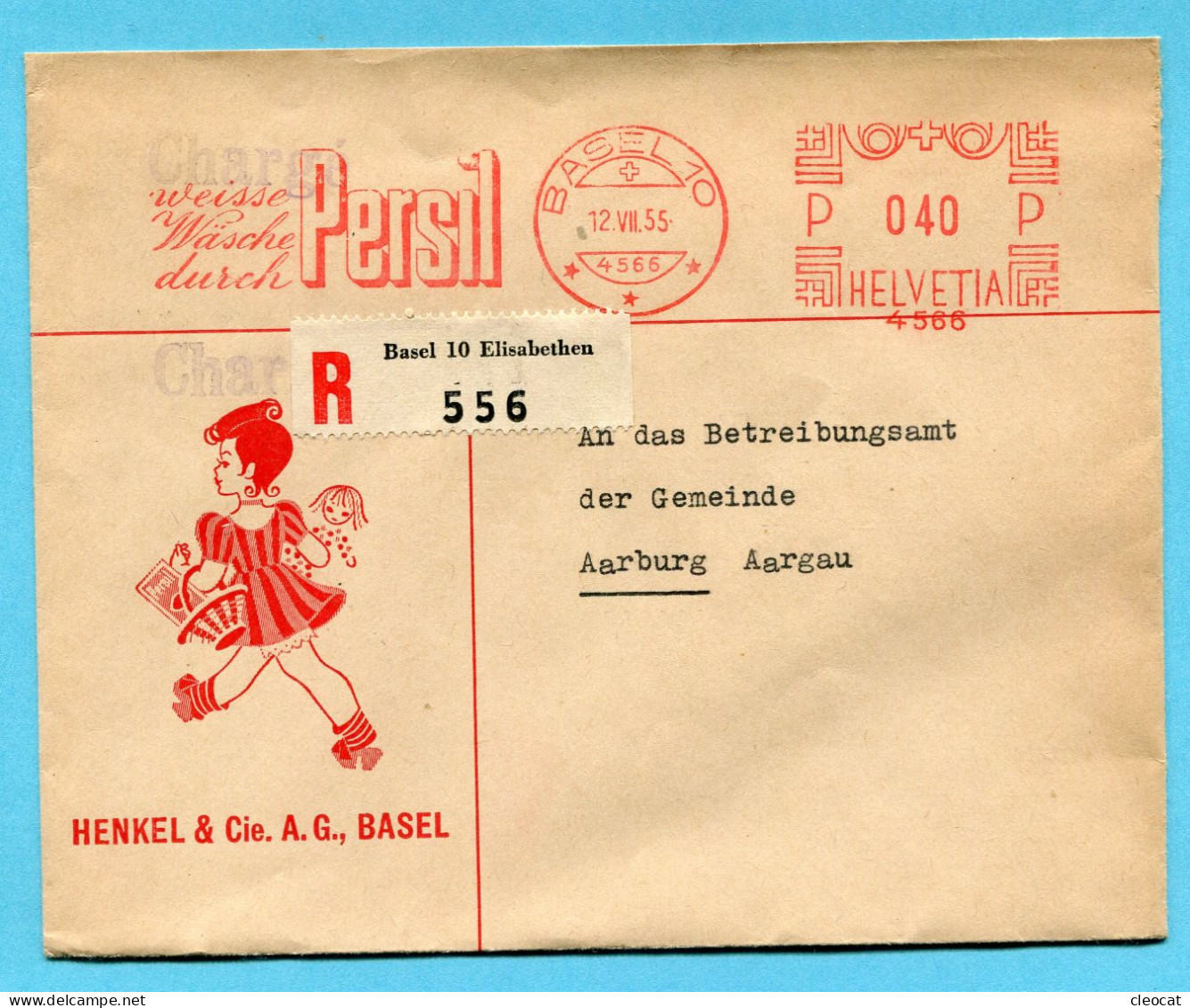 Illustrierter Brief Basel 1955 - Absender: Henkel & Cie. A,.G. - Lettres & Documents