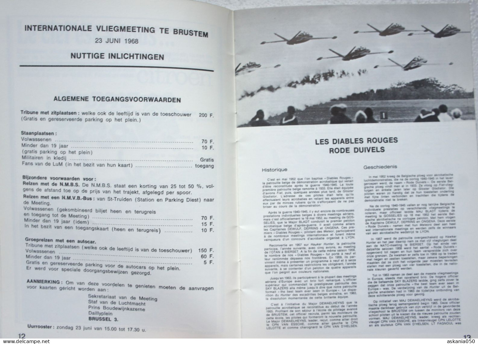 Programme Meeting Brustem 1968 Avions Vliegtuig Aviation - Programas