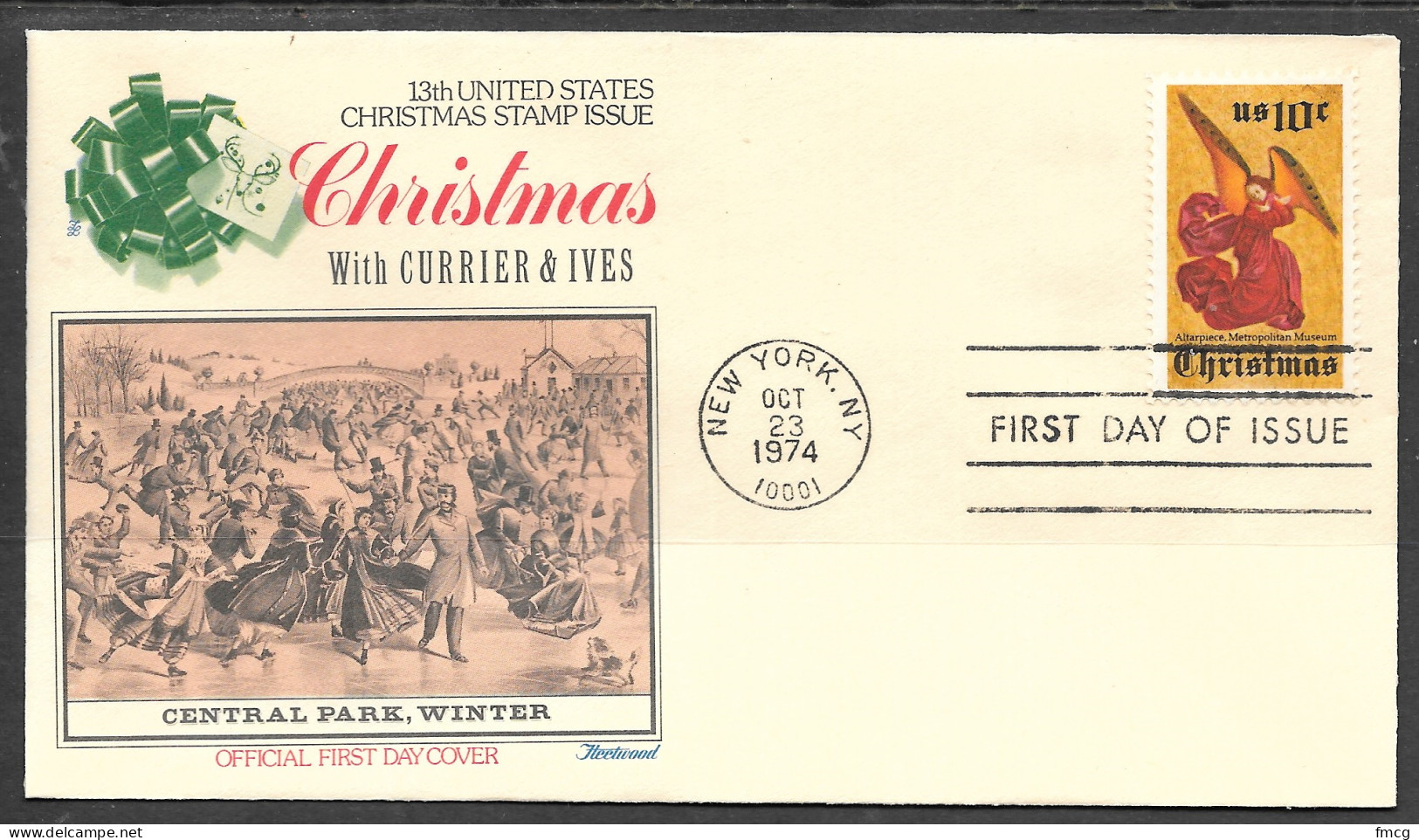 USA FDC Currie & Ives Fleetwood Cachet, 1974 10 Cents Christmas - 1971-1980