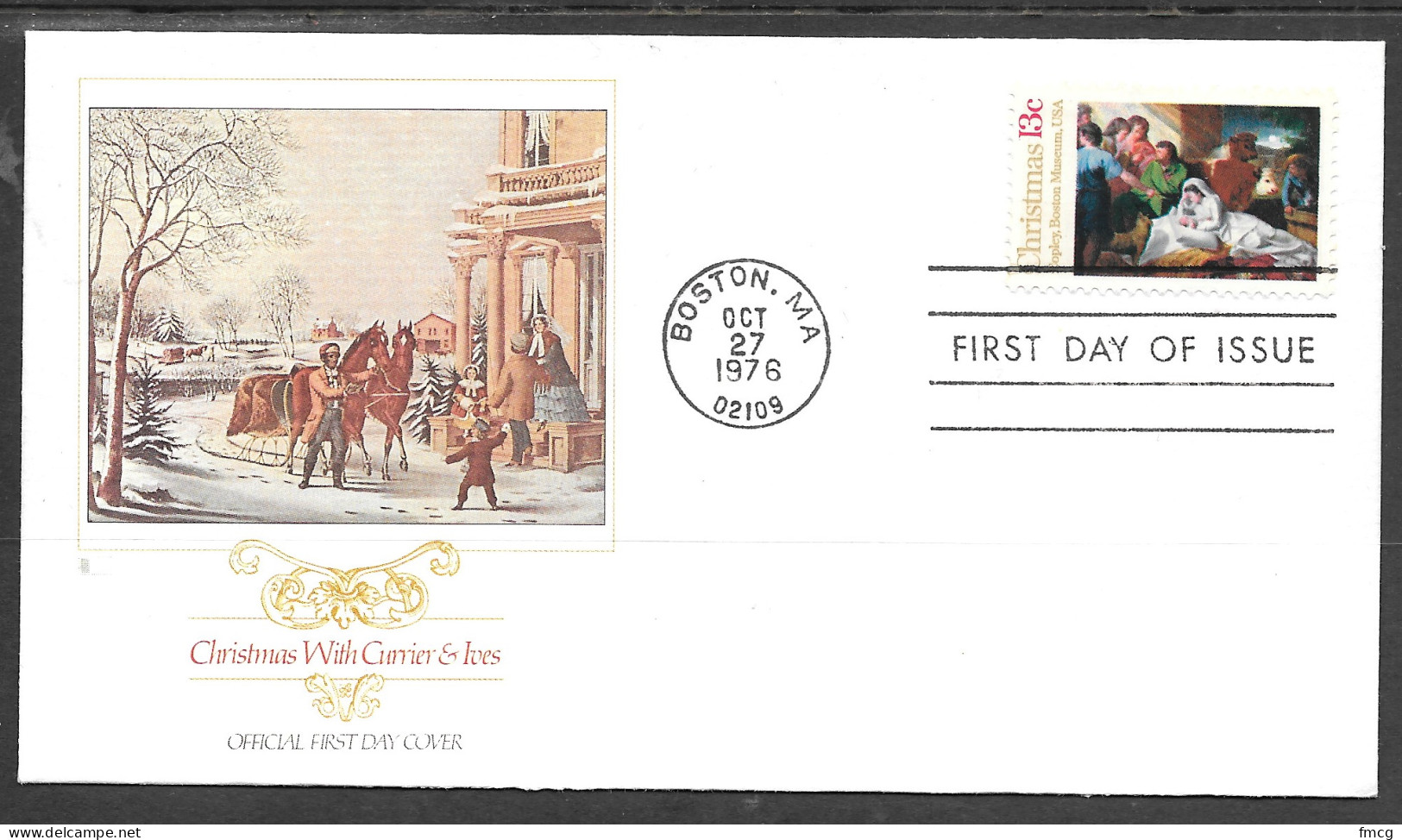 USA FDC Currie & Ives Fleetwood Cachet, 1976 Christmas - 1971-1980