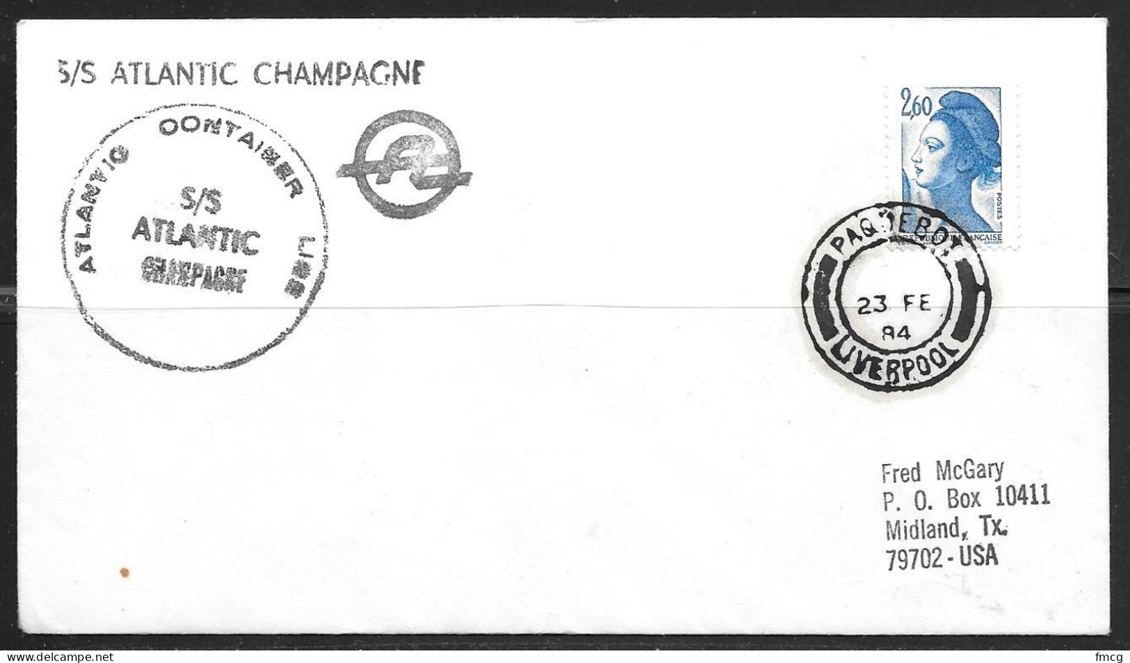 1984 Paquebot Cover, France Stamp Mailed In Liverpool, England (23 FE 84) - Lettres & Documents