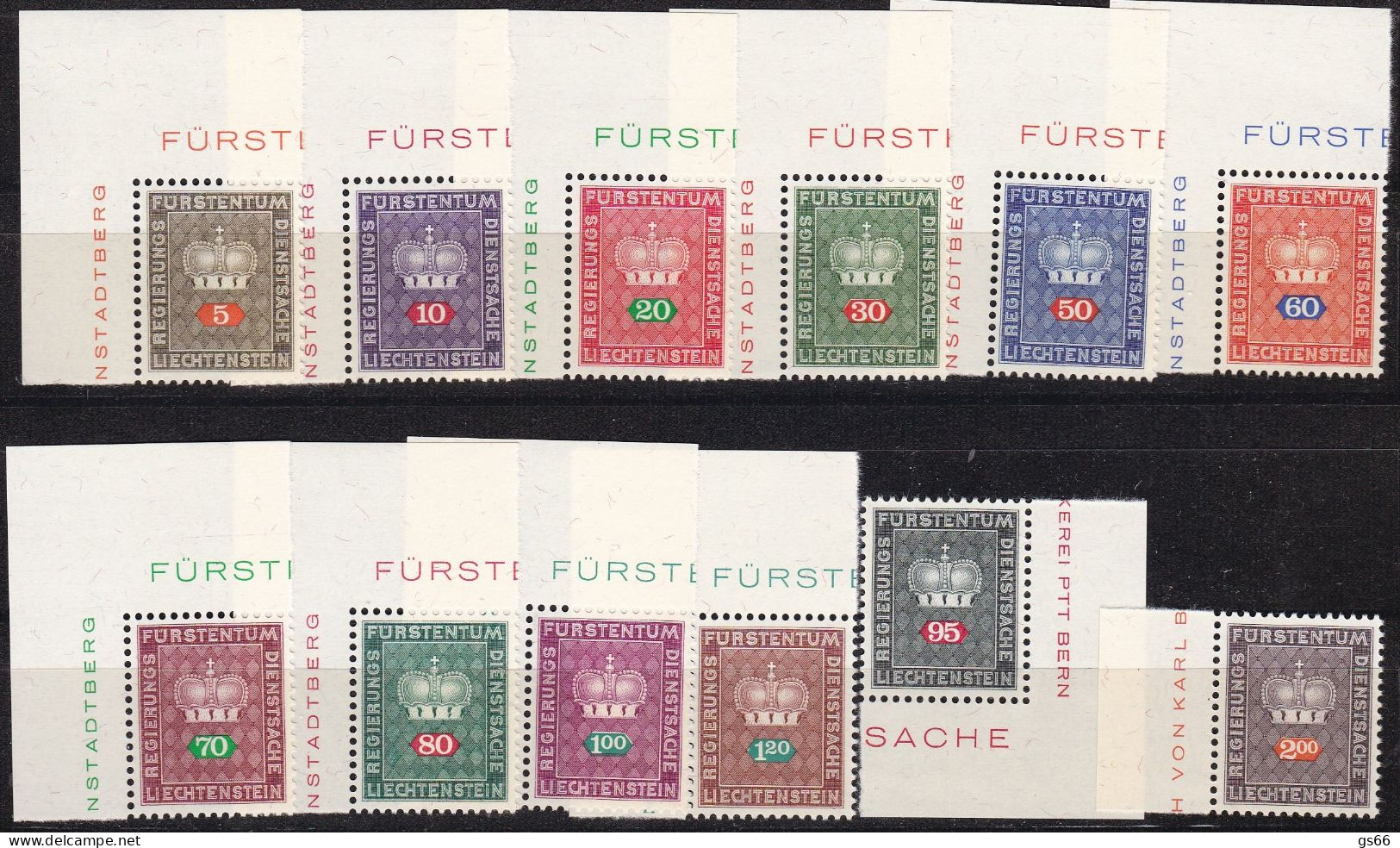 Liechtenstein, 1968, D 45/56, MNH **, Fürstenkrone. - Dienstzegels