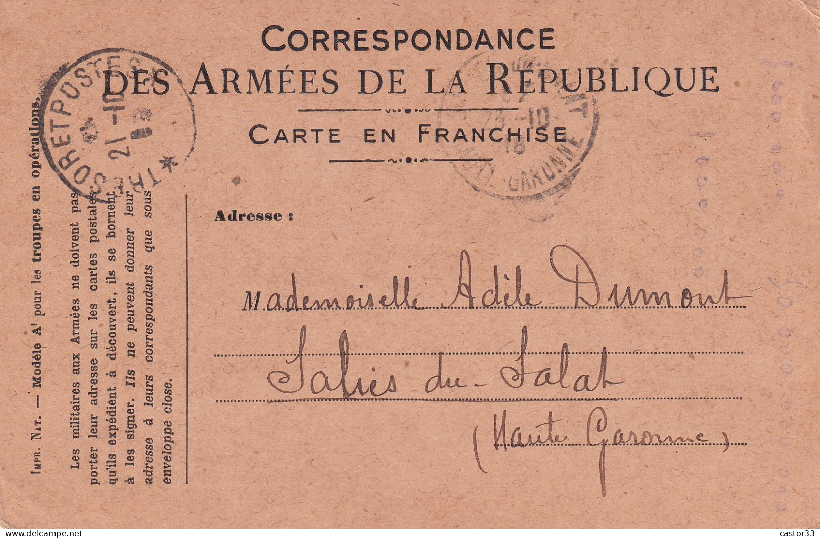 Carte Postale, Correspondance Des Armées De La République - Non Classés