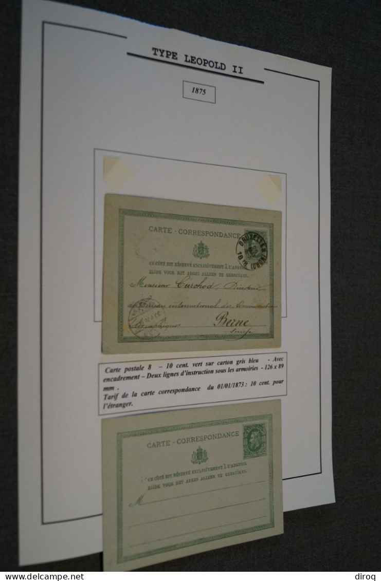 Type Léopold II 1875,envoi Belgique - Suisse, 2 Cartes N° 8 Pour Collection Voir Photos - Cartoline 1871-1909