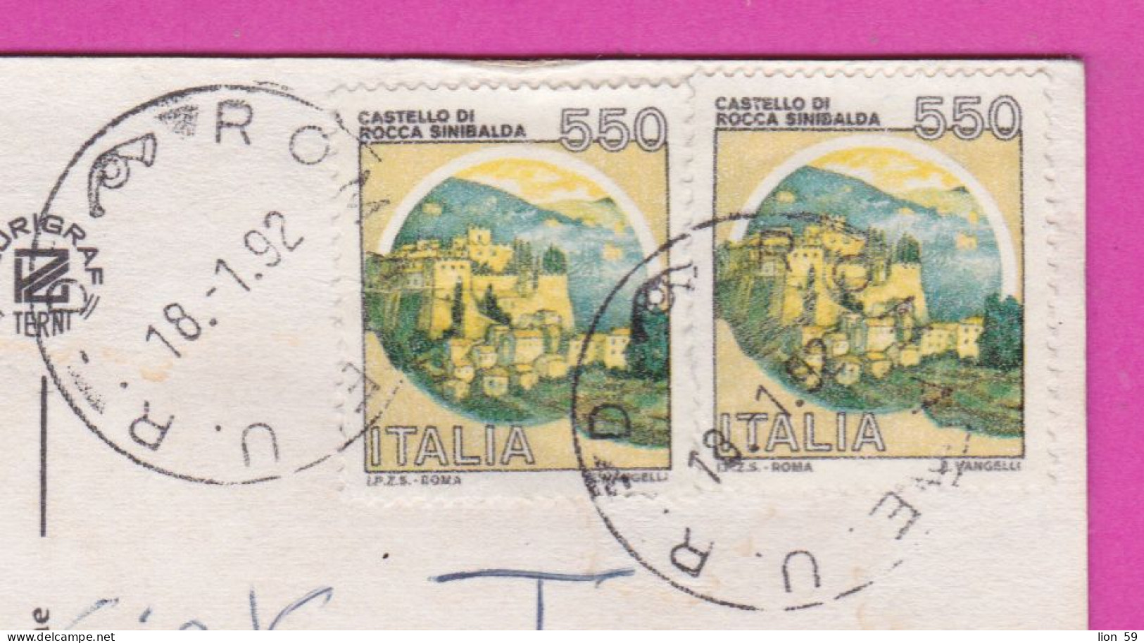 293879 / Italy - Saluti Da ROMA Fountain Palace PC 1992 Macerata USED 550+550 L Castello Di Rocca Sinibalda , Castle - 1991-00: Poststempel