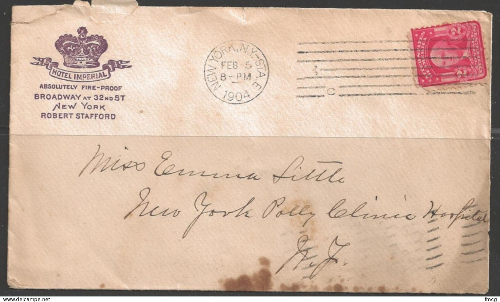 1904 New York Sta. E (Feb 6) Hotel Imperial Pictorial Corner Card - Cartas & Documentos