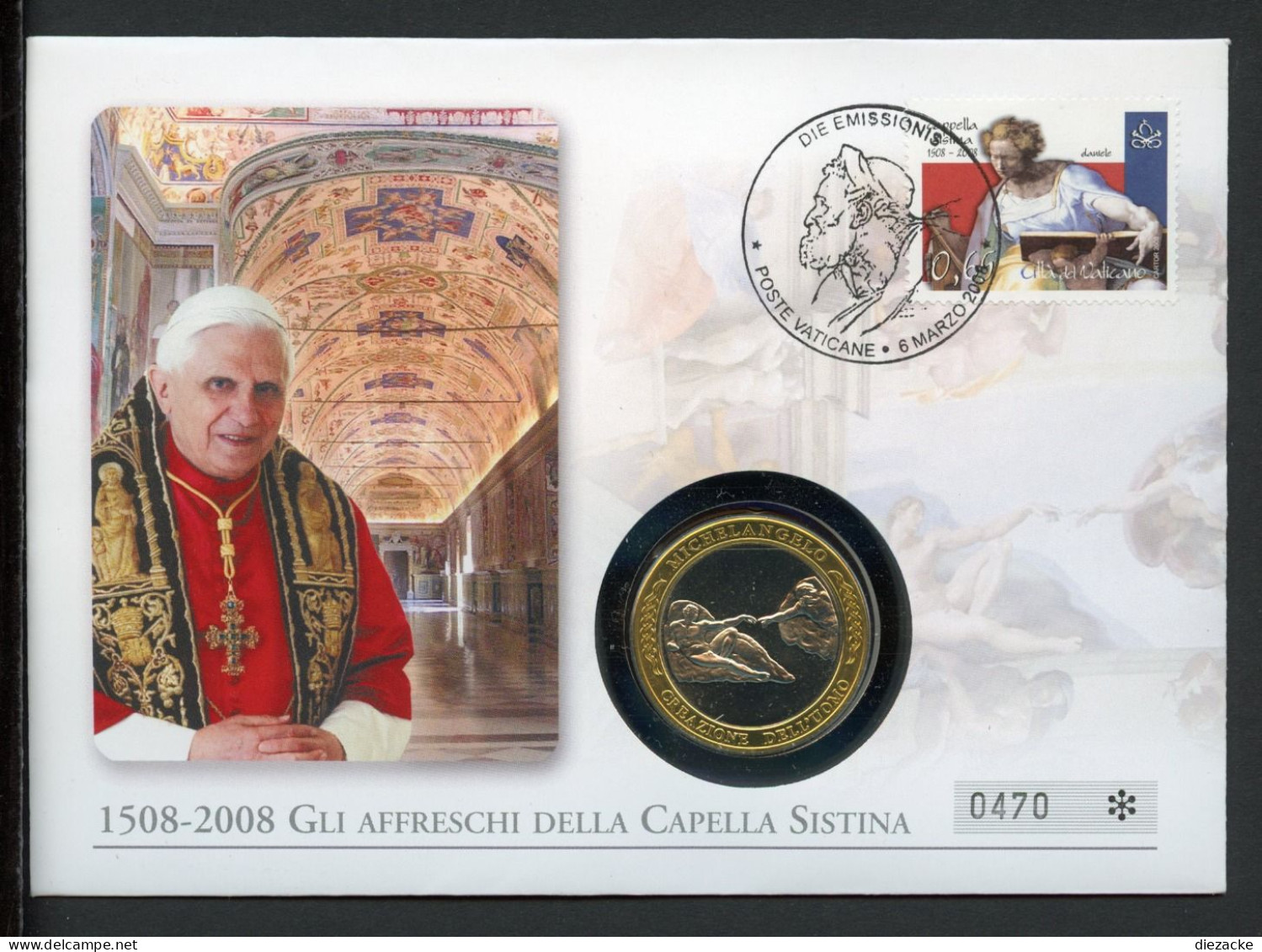 Vatikan Numisbrief 2008 Papst Benedikt XVI Sixtinische Kapelle (Num305 - Zonder Classificatie
