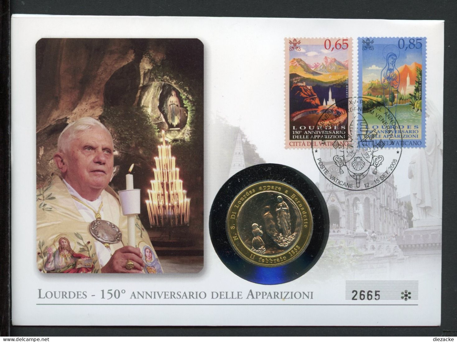 Vatikan Numisbrief 2008 Papst Benedikt XVI Lourdes (Num306 - Non Classés