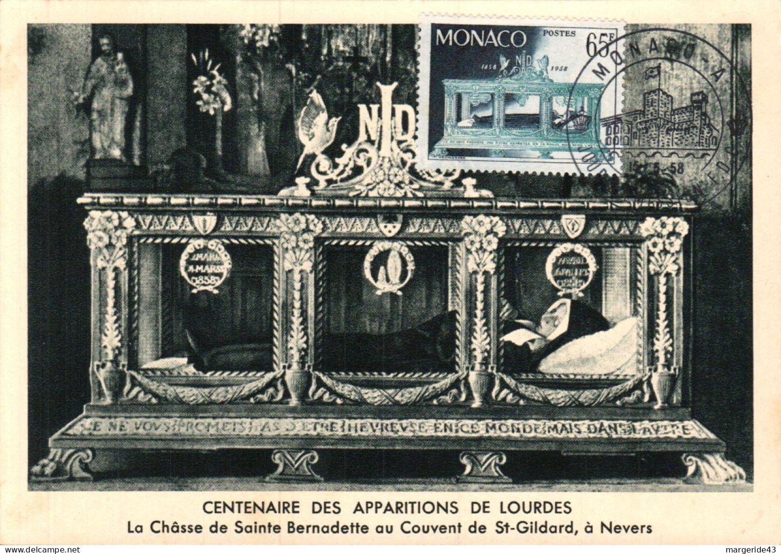 MONACO 1958 CARTES MAXIMUM SERIE CENTENAIRE DES APPARITIONS DE LOURDES - Christentum