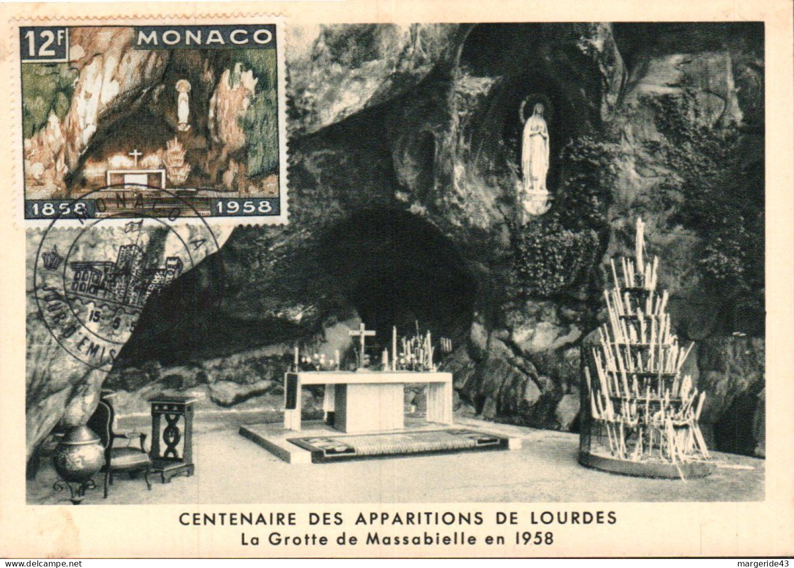 MONACO 1958 CARTES MAXIMUM SERIE CENTENAIRE DES APPARITIONS DE LOURDES
