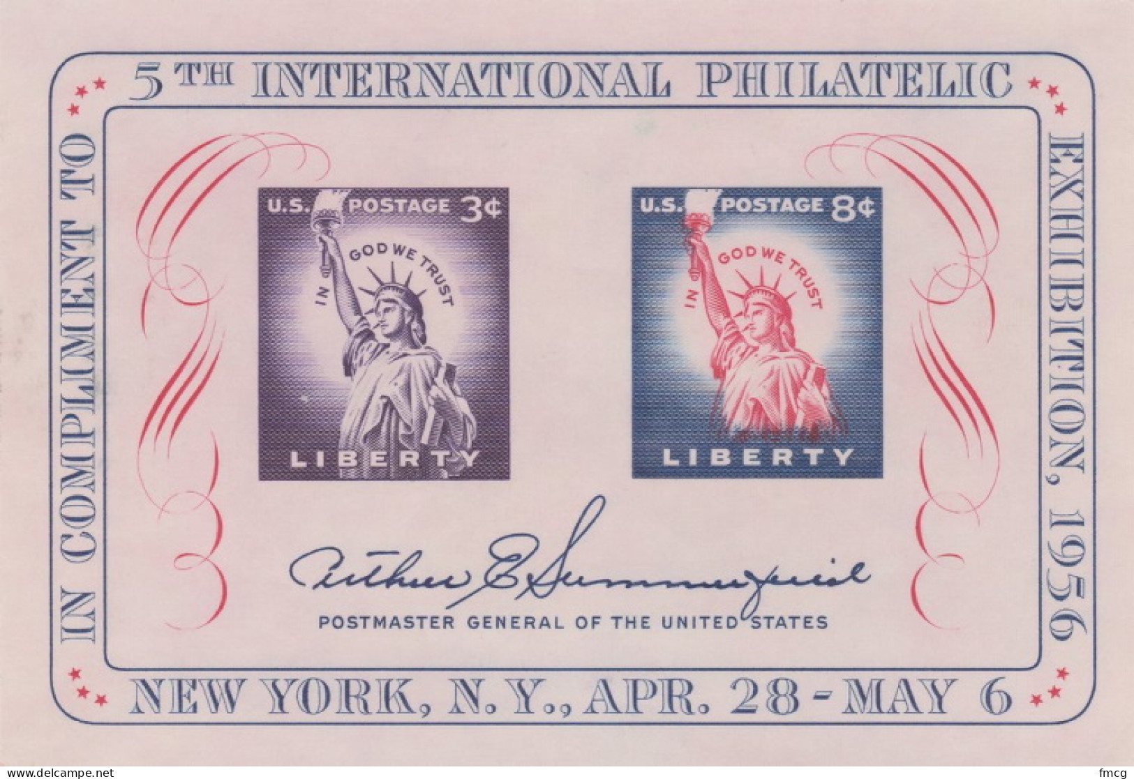 1956 FIPEX Souvenir Sheet Of 2 Stamps, Mint Never Hinged  - Ongebruikt