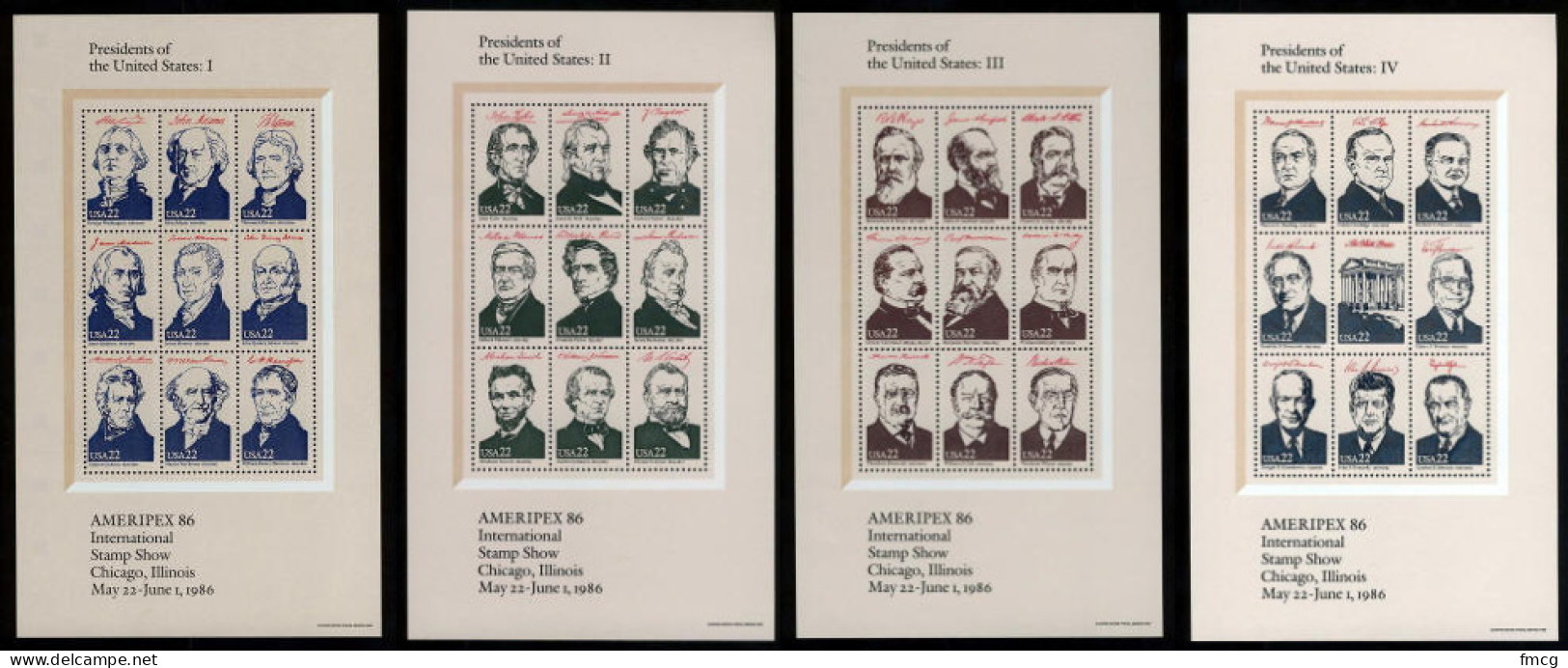 1986 Presidential Sheets, Set Of 4, Mint Never Hinged  - Ongebruikt