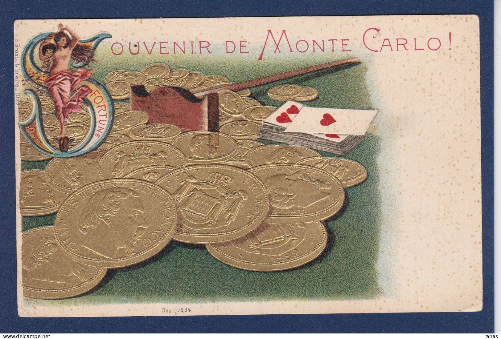 CPA Monaco > Monte-Carlo Jeu Casino Cartes à Jouer Gaufrée Embossed Litho Non Circulée - Monte-Carlo