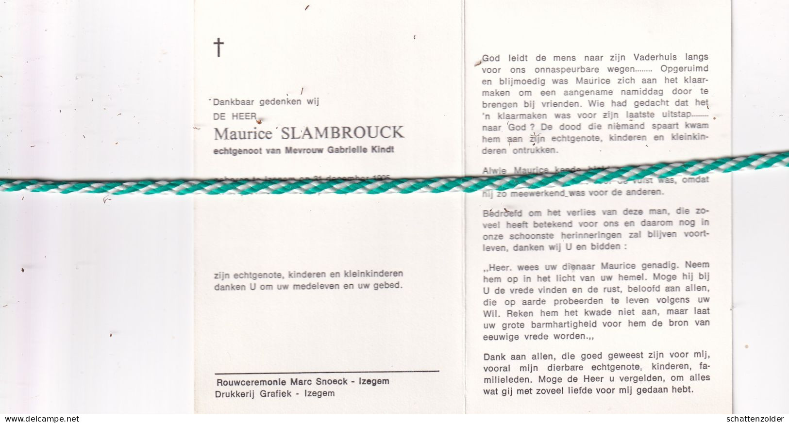 Maurice Slambrouck-Kindt, Izegem 1905, 1979 - Obituary Notices
