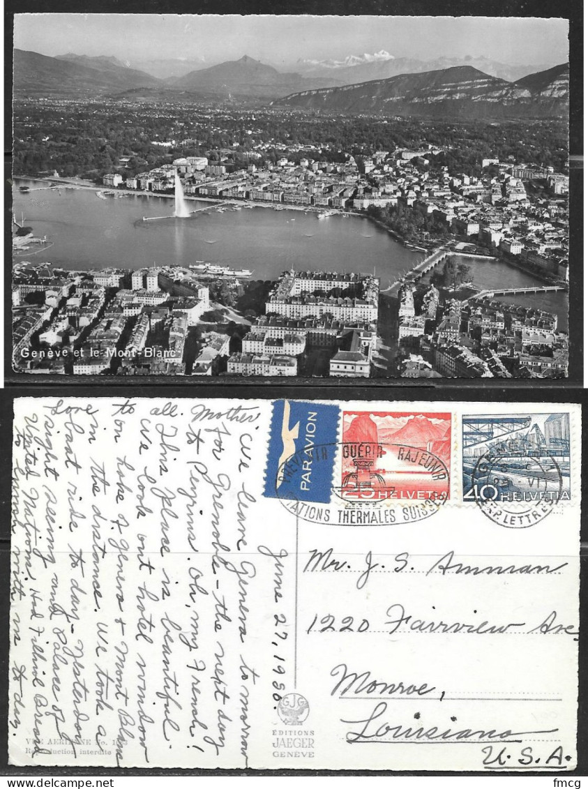 Switzerland, Geneva, Lake, Fountain, Mailed 1956 - Genève