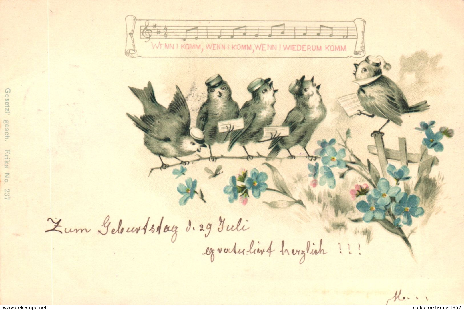 ILLUSTRATION, BIRDS SINGING, FLOWERS, SWITZERLAND, POSTCARD - Ohne Zuordnung