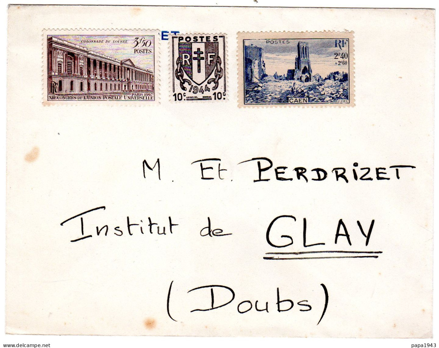 Lettre  T P Non Oblitérés  "  COLONNADE DU LOUVRE 3,50f + Blason CHAINE 10c + CAEN  2,40f + 2,60 - Cartas & Documentos