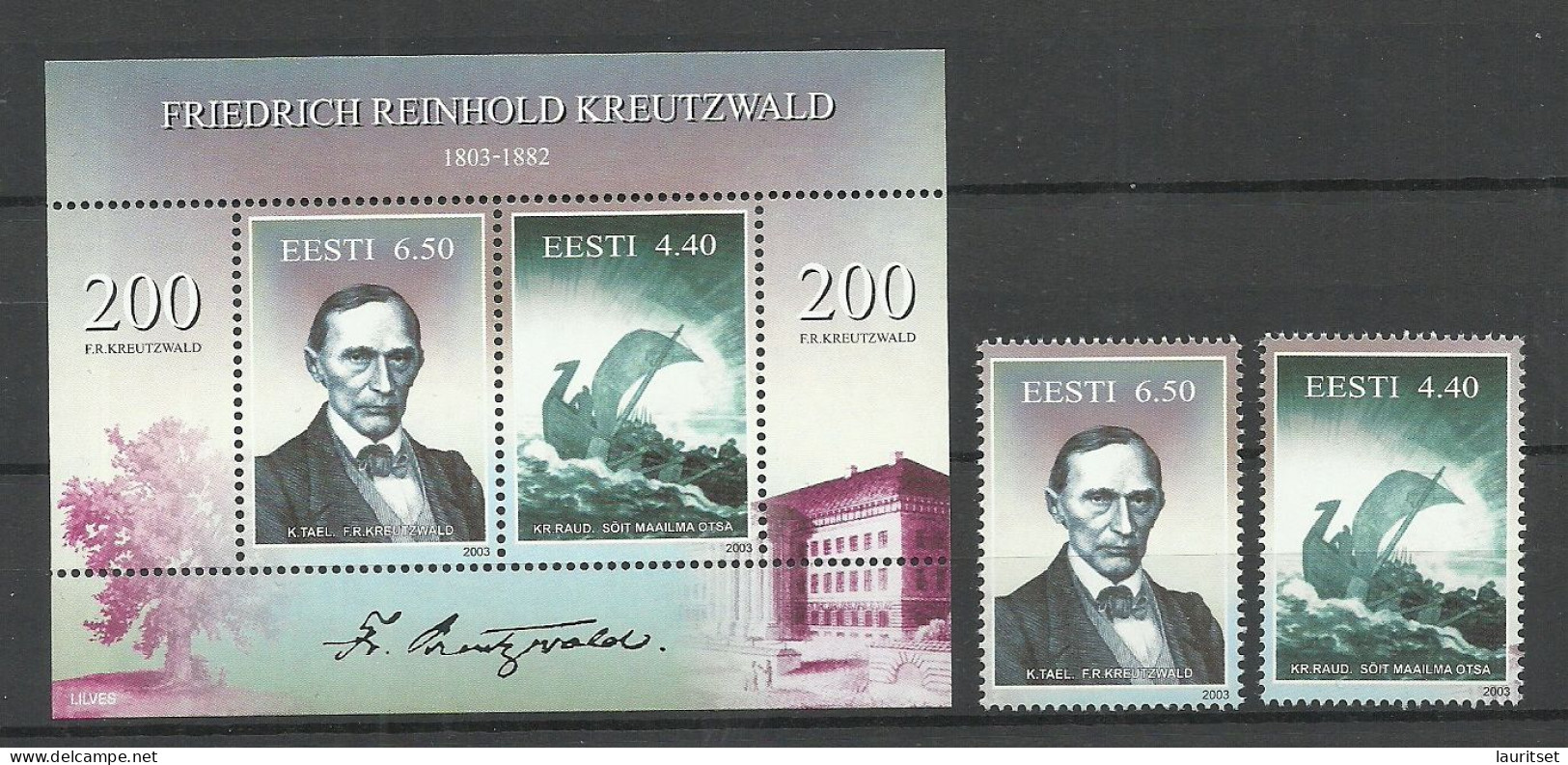 Estland Estonia 2003 Block S/S Mi. 20 Writer F. R. Kreutzwald + Stamps Michel 476 - 477 MNH - Estonia