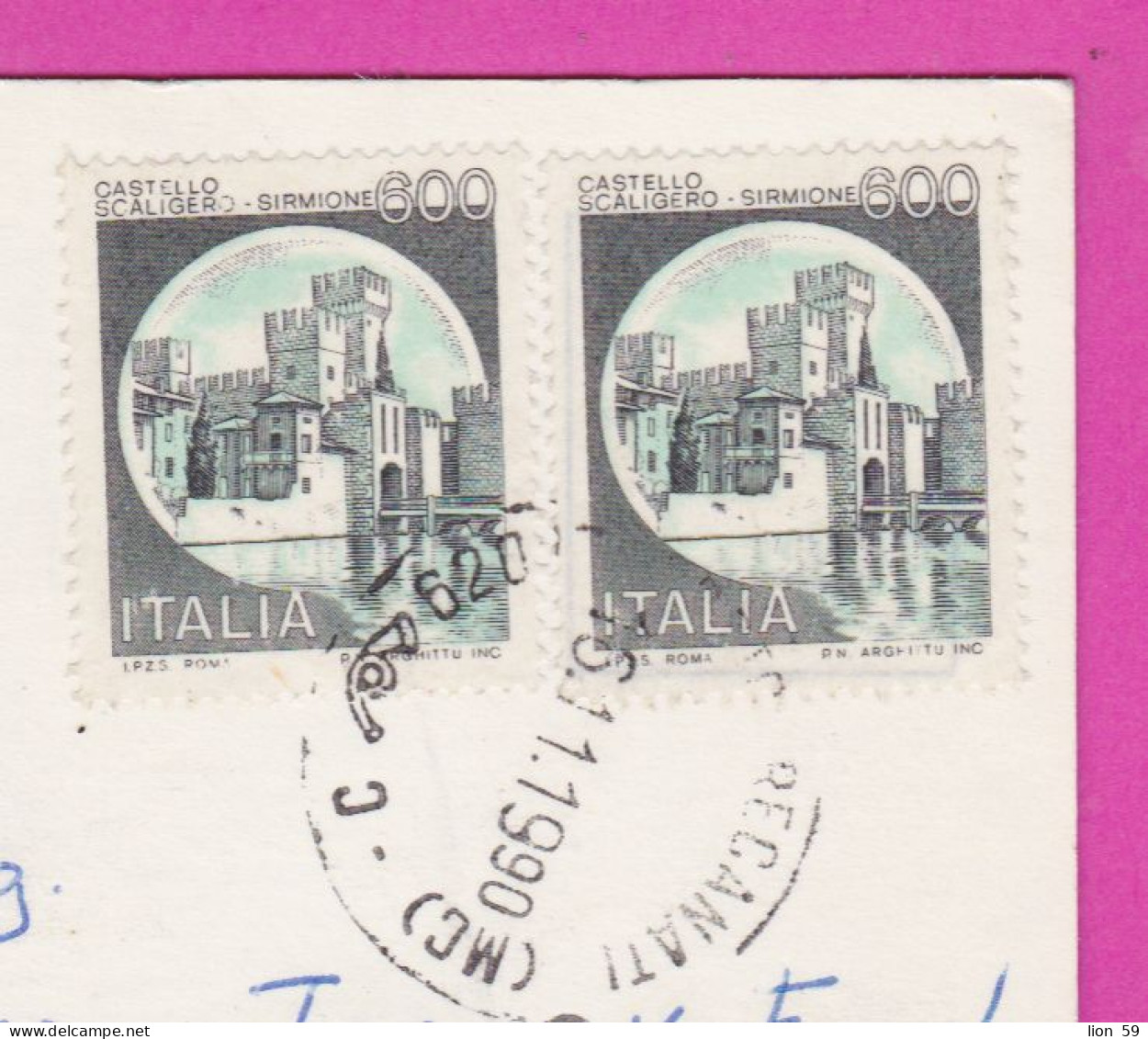 293882 / Italy - PORTO RECANATI (Ancona )  PC 1990 USED 600+600 L Castello Scaligero Di Sirmione , Castle - 1981-90: Poststempel