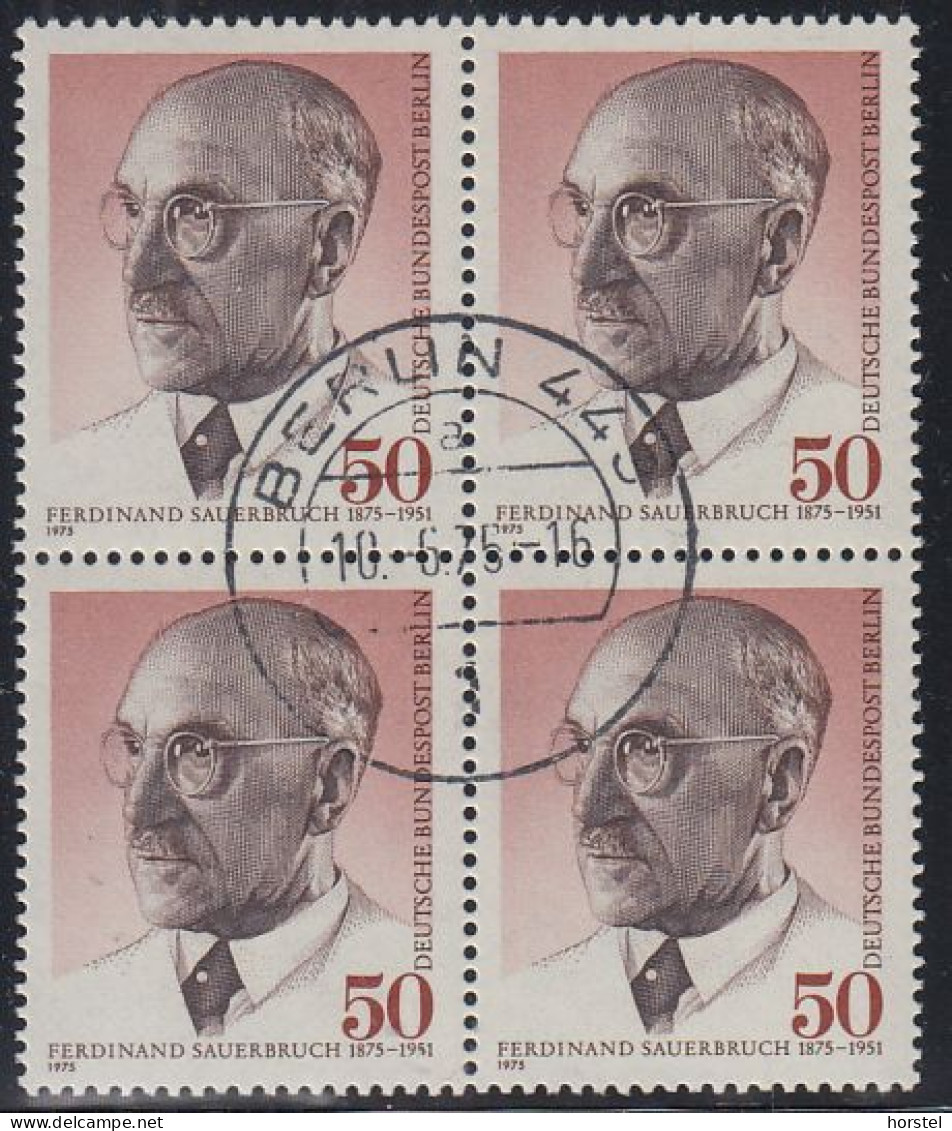 Berlin Mi.Nr. 492 100.Geburtstag Von Prof. Ferdinand Sauerbruch ( Viererblock , Tagesstempel) - Used Stamps