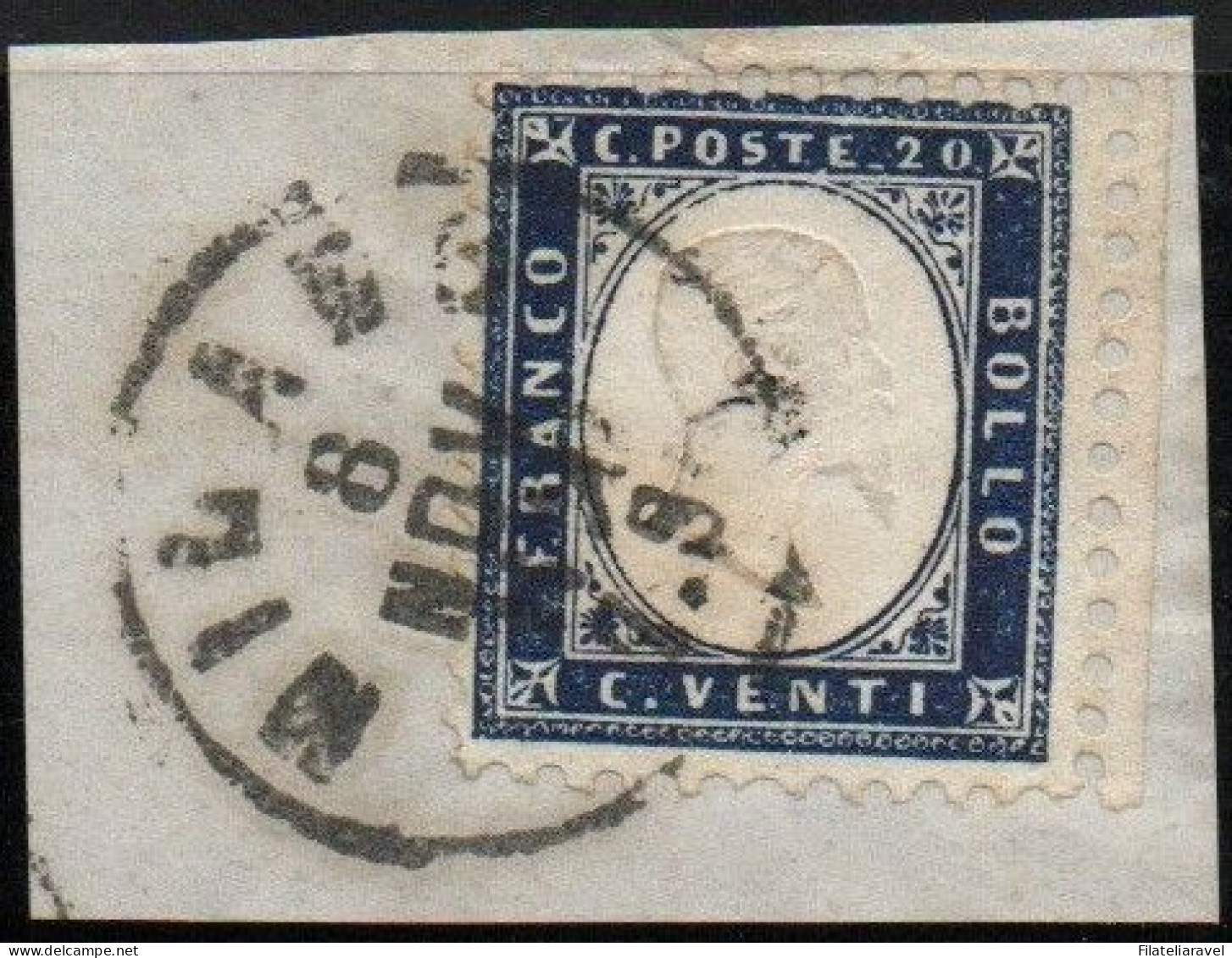 REGNO D'ITALIA  1862  Re Vitt. Emanuele III  - 20 Cent Indaco Bolaffi 2a,con Il Timbro Circolare . "Milano 8 Nov.62 7.S" - Used